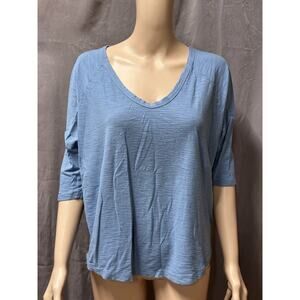 Standard James Perse Shirt Womens 2 Blue V Neck Medium Tee 3/4 Sleeves USA